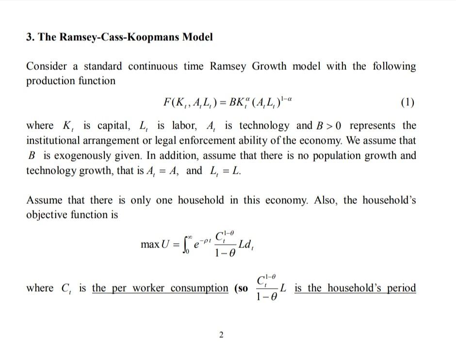 3. The RamseyCassKoopmans Model Consider a standard