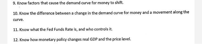 Solved 9. Know factors that cause the demand curve for money | Chegg.com