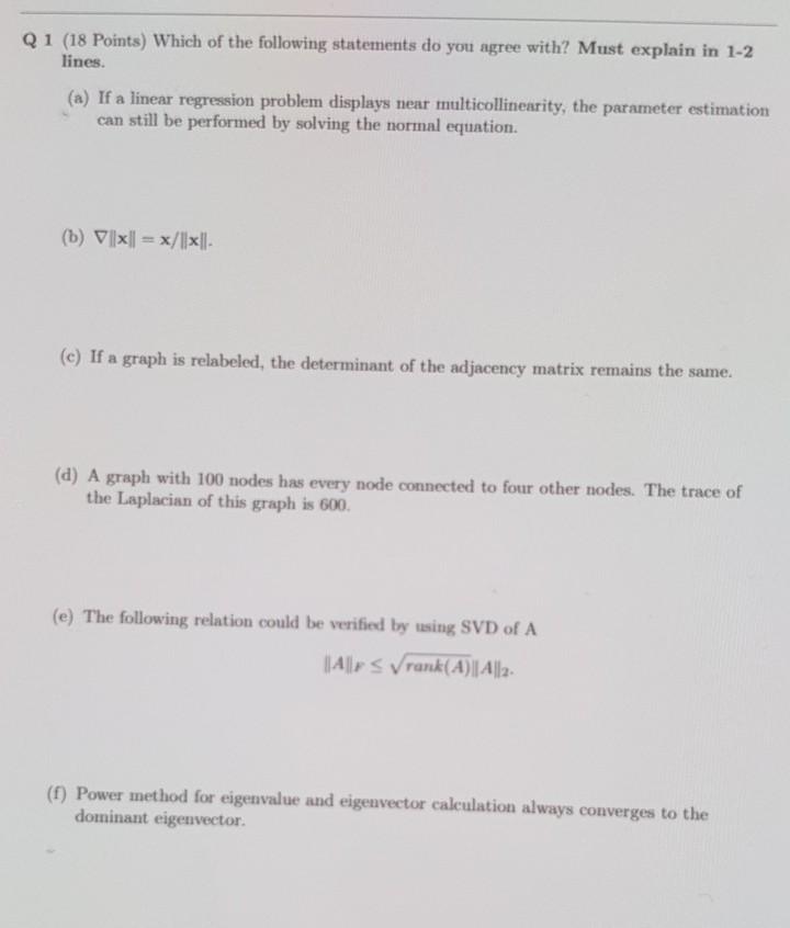 Solved Q 1 (18 Points) Which of the following statements do | Chegg.com
