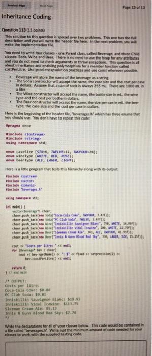 Solved Page 13 of 13 Inheritance Coding Question 113 (15 | Chegg.com