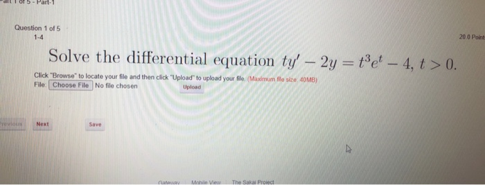 Solved 5 - Part-1 Question 1 of 5 1-4 20 0 Point Solve the | Chegg.com
