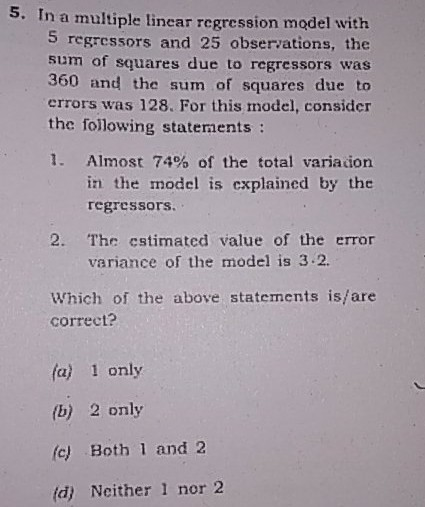 Solved 5. In a multiple linear regression model with 5 | Chegg.com