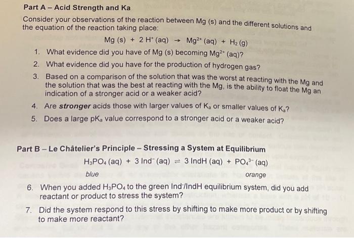 Solved Part A - Acid Strength and Ka Consider your | Chegg.com