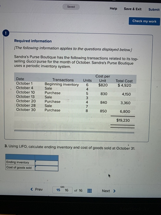 Solved Saved Help Save & Exit Submit Check My Work Required | Chegg.com