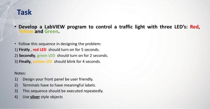 Solved - Develop a LabVIEW program to control a traffic | Chegg.com