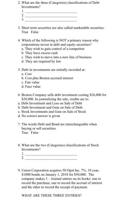 Solved 2. What are the three (Categories) classifications of | Chegg.com