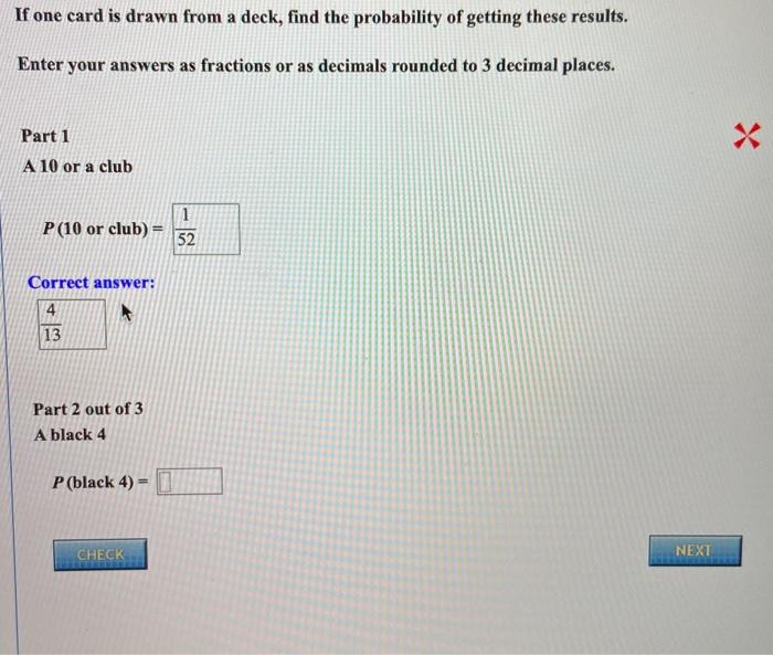 Solved If one card is drawn from a deck, find the | Chegg.com
