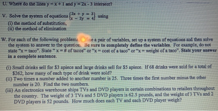 Solved U. Where do the lines y ExFT and y=2x-3 intersect? V. | Chegg.com