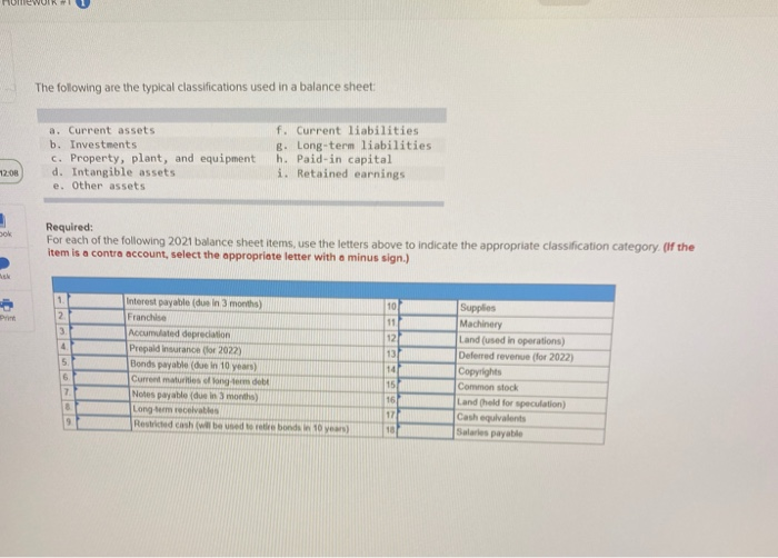 Solved The Following Are The Typical Classifications Used In