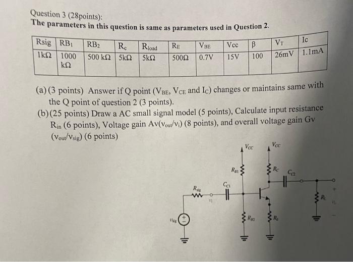 Solved Question 3 (28points) The parameters in this question | Chegg.com