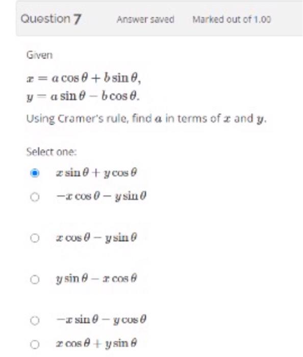 Solved Question 1 Answer saved Marked out of 1.00 Flag quest | Chegg.com