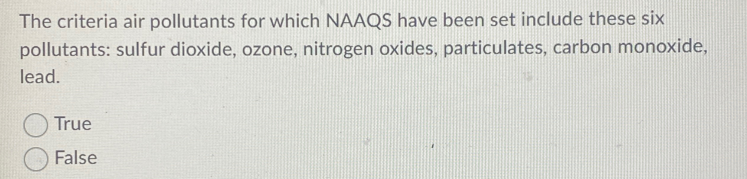 Solved The Criteria Air Pollutants For Which NAAQS Have Been | Chegg.com