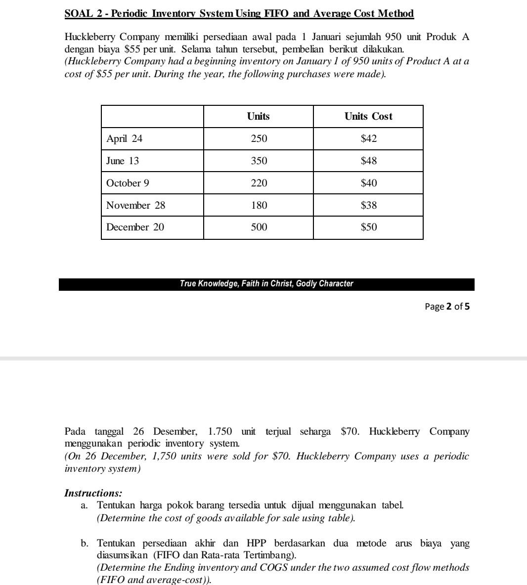 Solved SOAL 2 - Periodic Inventory System Using FIFO and | Chegg.com