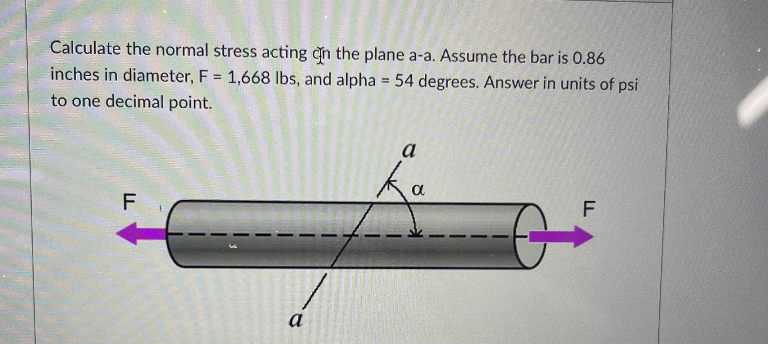 Solved Calculate the normal stress acting con the plane a-a. | Chegg.com