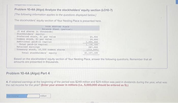 Solved Required Information Problem 10-4A (Algo) Analyze The | Chegg.com