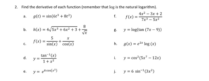 Solved 2 Find The Derivative Of Each Function Remember Chegg Com Solved 2 Find The Derivative Of Each Function Remember Chegg Com