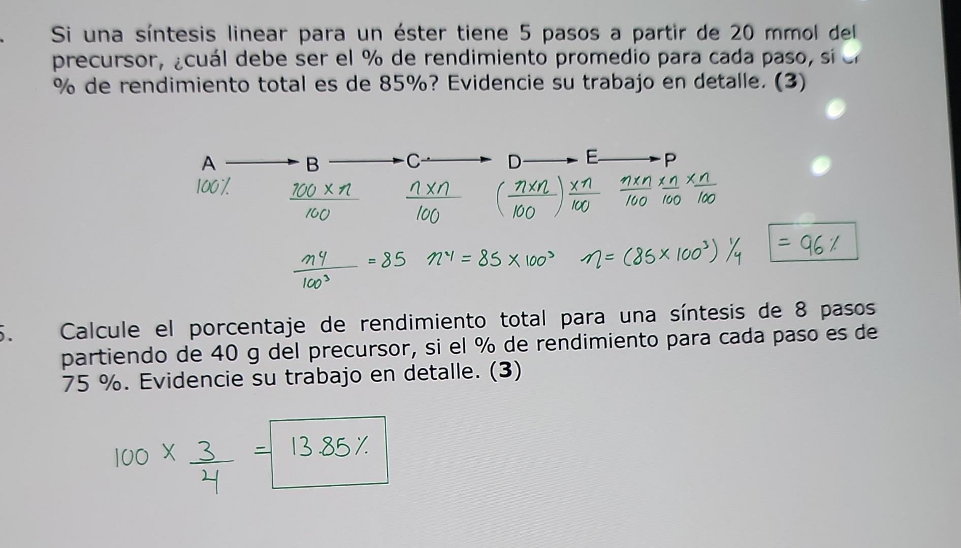 Solved 5. If a linear synthesis has 5 steps from 25 mmol of | Chegg.com