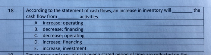 Solved 18 the According to the statement of cash flows, an | Chegg.com