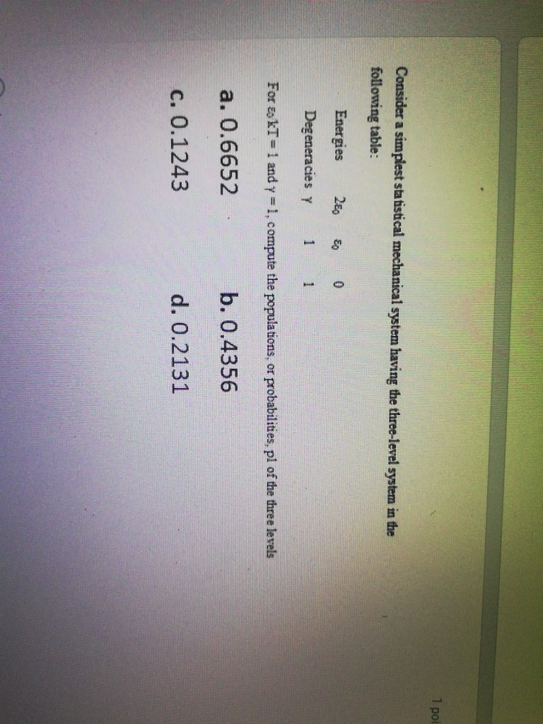 Stat Mech Box Problem Solved 1 poi Consider a simplest statistical mechanical | Chegg.com