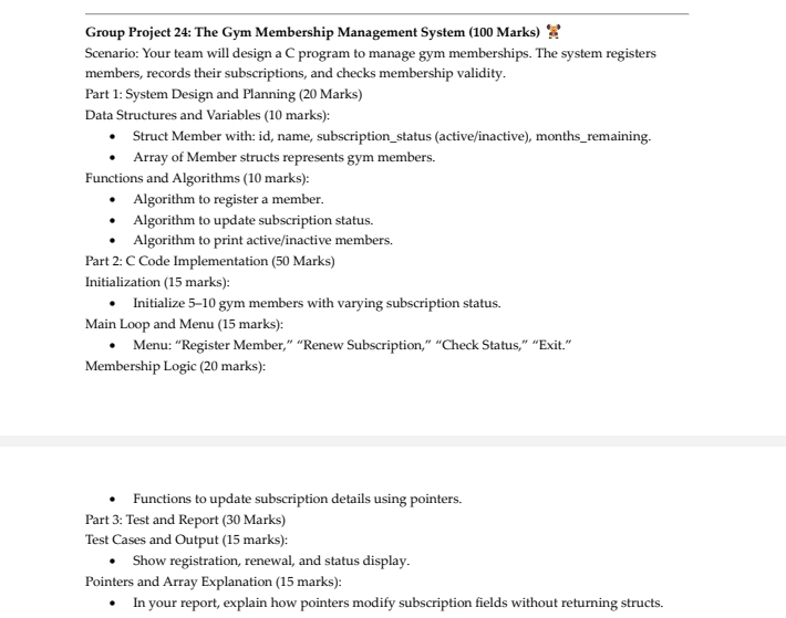 Solved Group Project 24: The Gym Membership Management | Chegg.com
