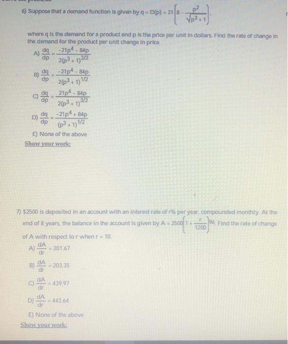 Solved 6) Suppose that a demand function is given by q =D(P) | Chegg.com
