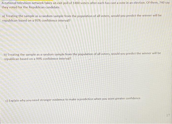 Solved A national television network takes an exit poll of | Chegg.com