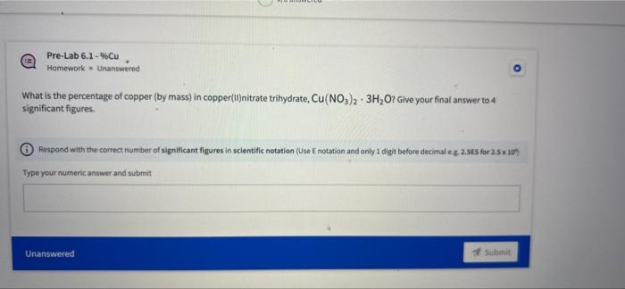 Solved Pre-Lab 6.1-%Cu Homework. Unanswered What is the | Chegg.com