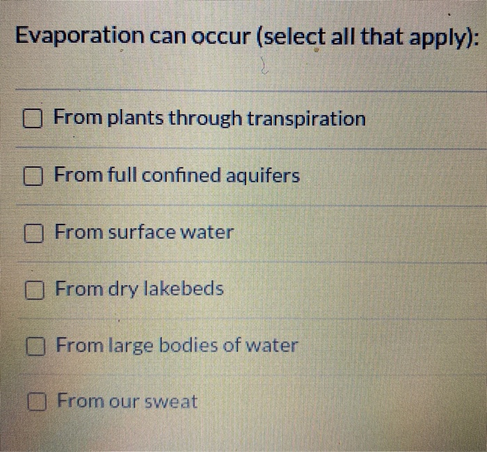 Solved Evaporation can occur (select all that apply): O From | Chegg.com