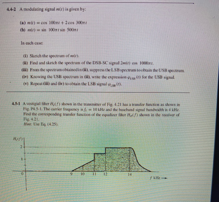 Solved 4.4-2 A modulating signal m() is given by: (a) m(t) = | Chegg.com