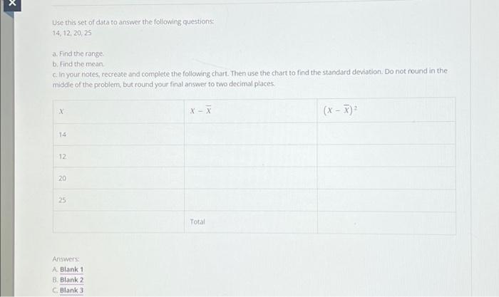 Solved X Use this set of data to answer the following | Chegg.com