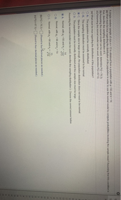 Solved A simple random sample of size n=13 is obtained from | Chegg.com