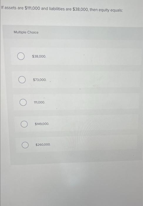 Solved If Assets Are $111,000 And Liabilities Are $38,000, | Chegg.com