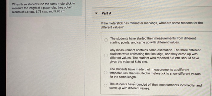 Solved When three students use the same meterstick to | Chegg.com