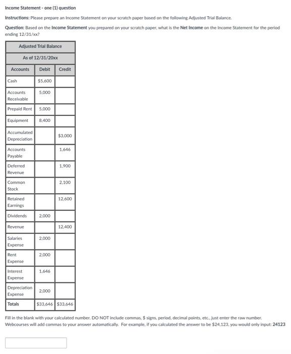 Solved Income Statement - one (1) question instructions: | Chegg.com