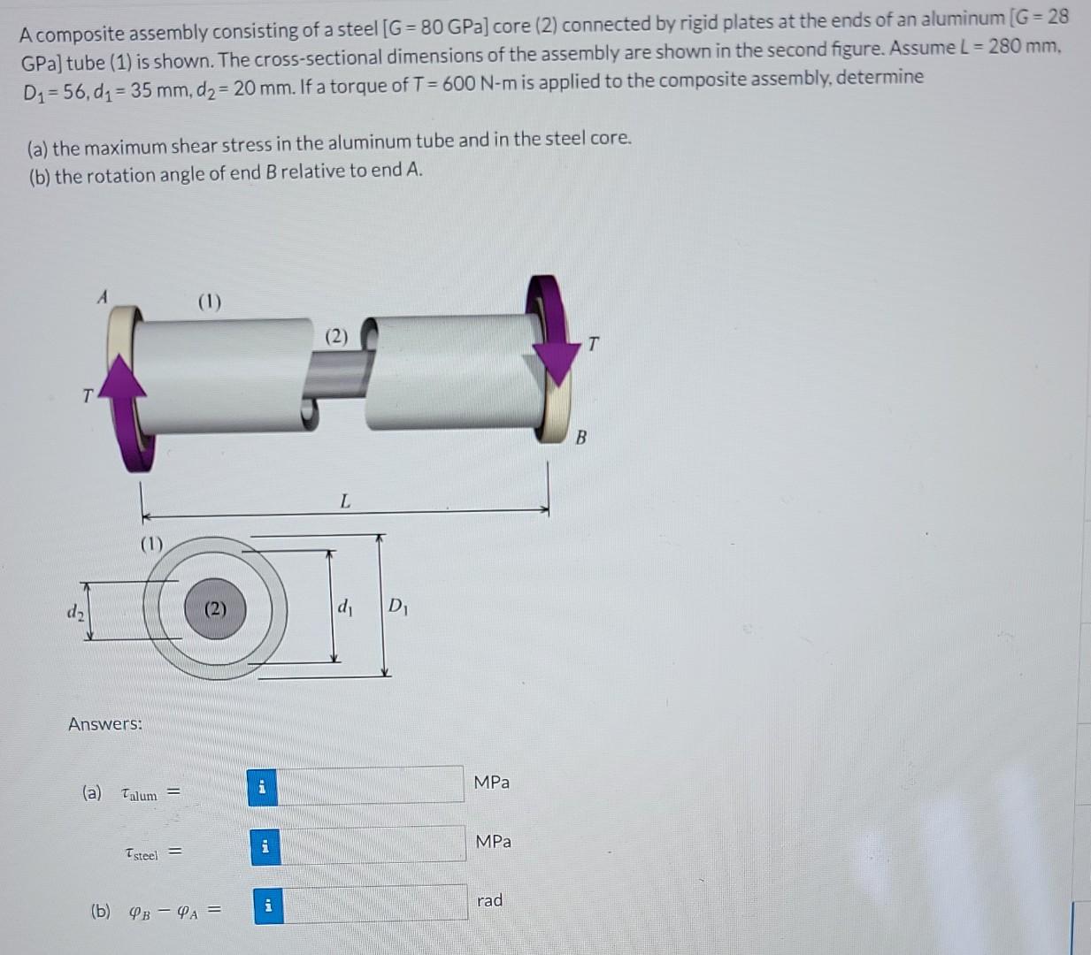 Solved A composite assembly consisting of a steel [G= 80 | Chegg.com