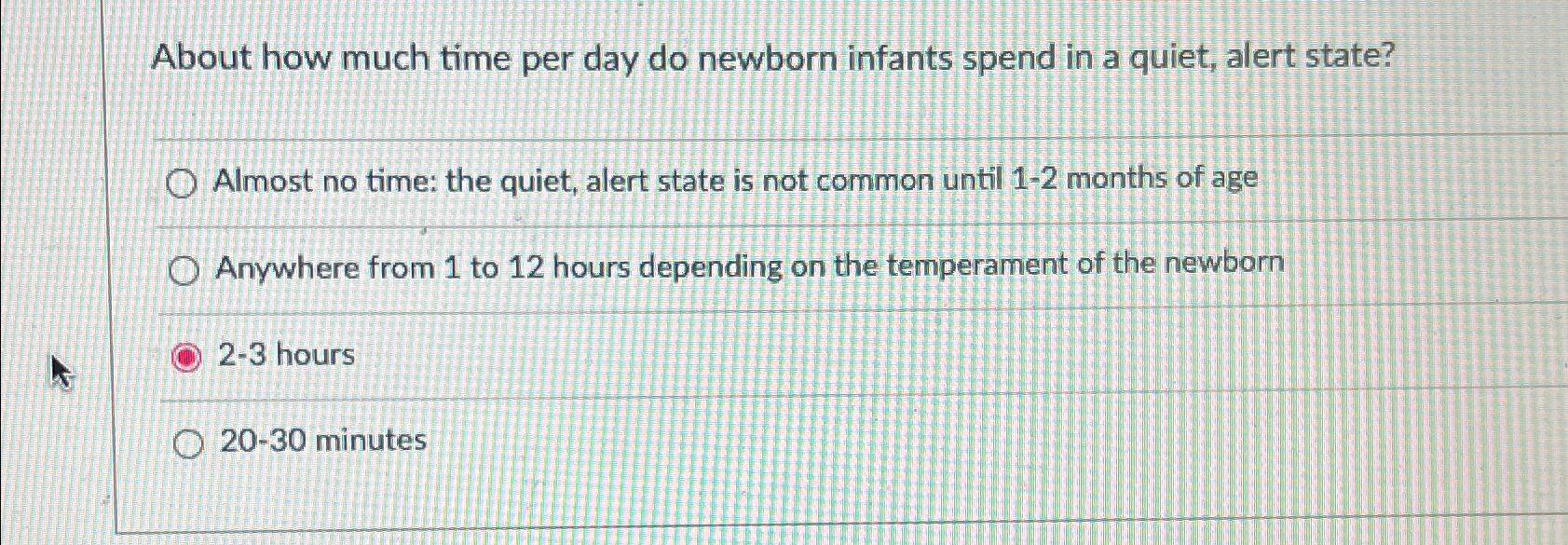 Solved About how much time per day do newborn infants spend | Chegg.com