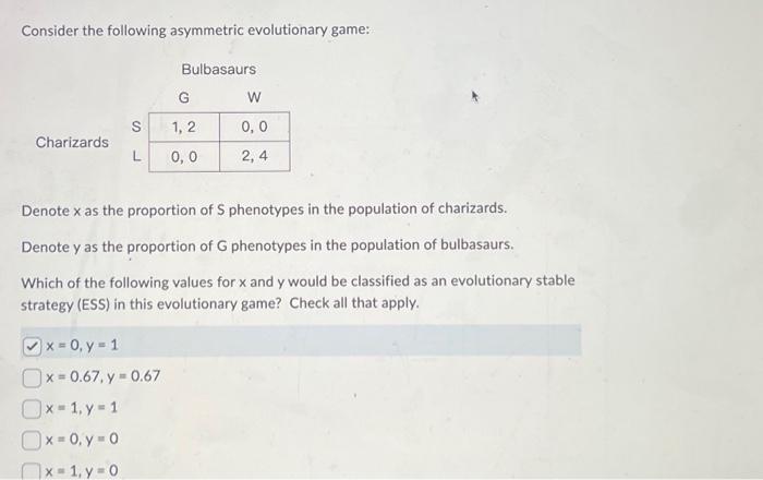 Solved Consider the following asymmetric evolutionary game: | Chegg.com