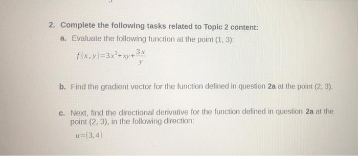 Solved 2. Complete the following tasks related to Topic 2 | Chegg.com