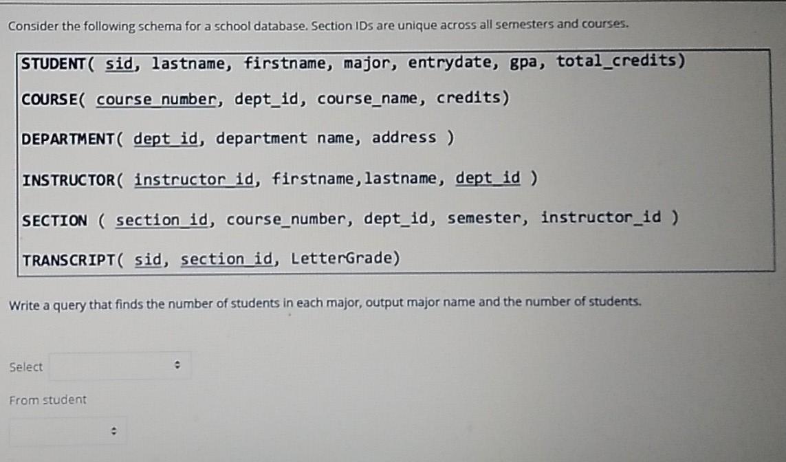 Solved Consider the following schema for a school database. | Chegg.com