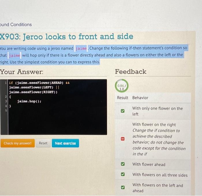 Solved bund Conditions X903: Jeroo looks to front and side | Chegg.com