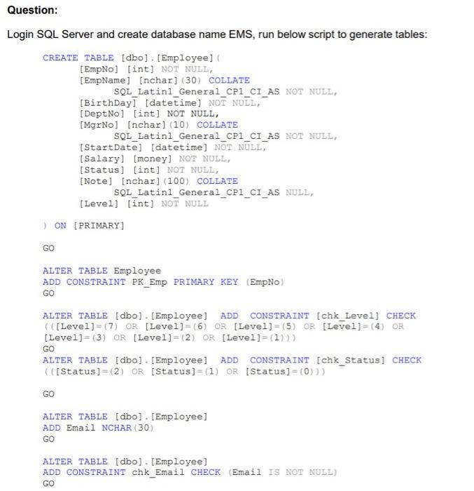 Solved For the following requests, print out respectively | Chegg.com