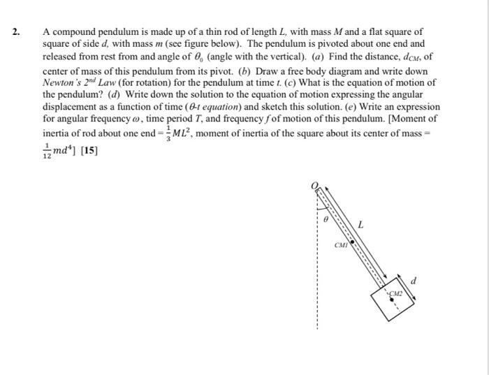 Solved 2. A compound pendulum is made up of a thin rod of | Chegg.com