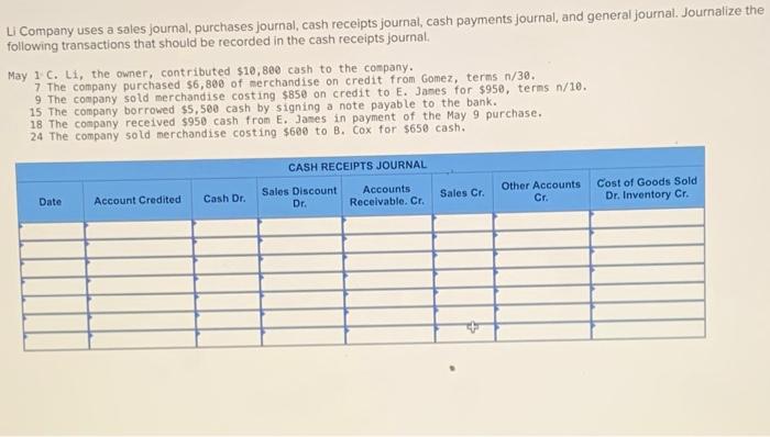 Solved Li Company uses a sales journal, purchases journal, | Chegg.com