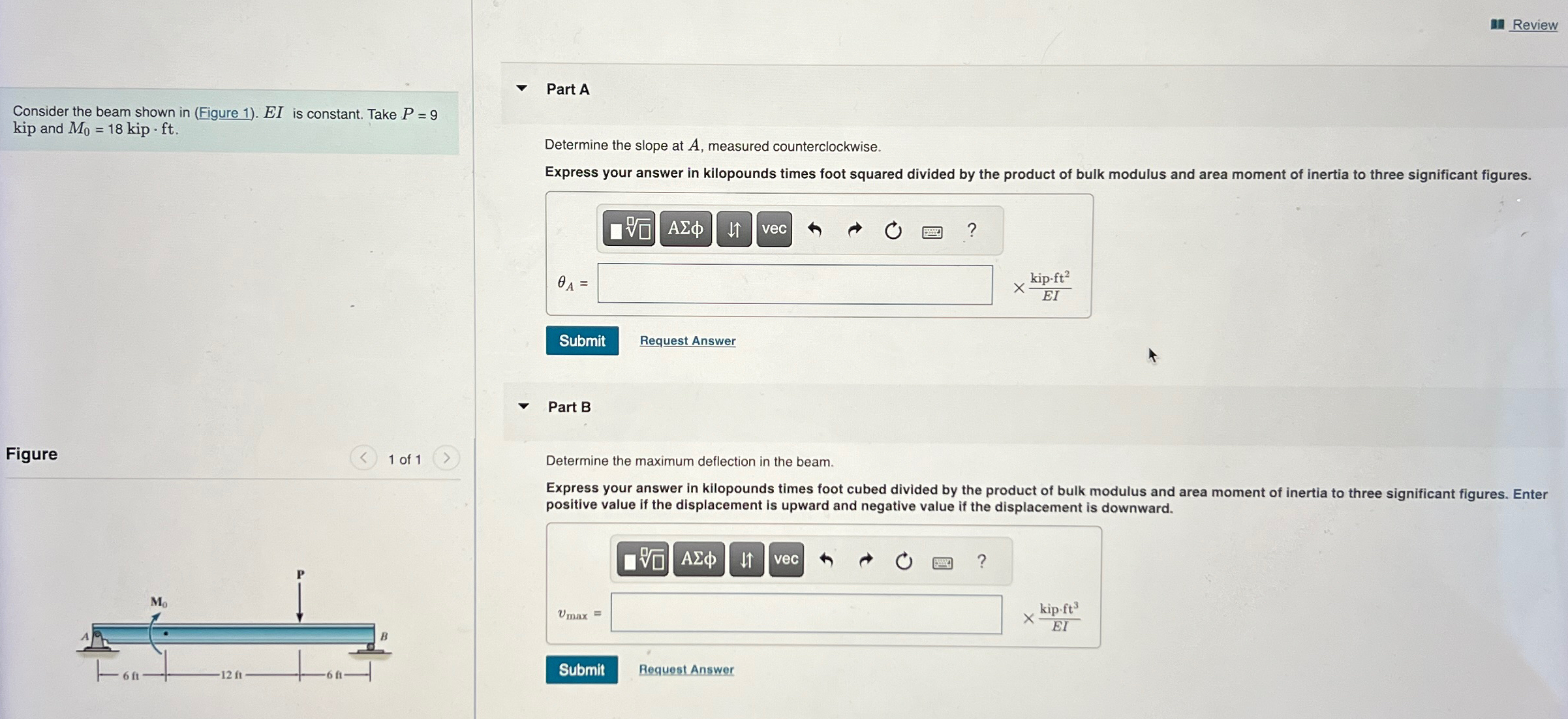 Solved ReviewConsider the beam shown in (Figure 1). EI ﻿is | Chegg.com