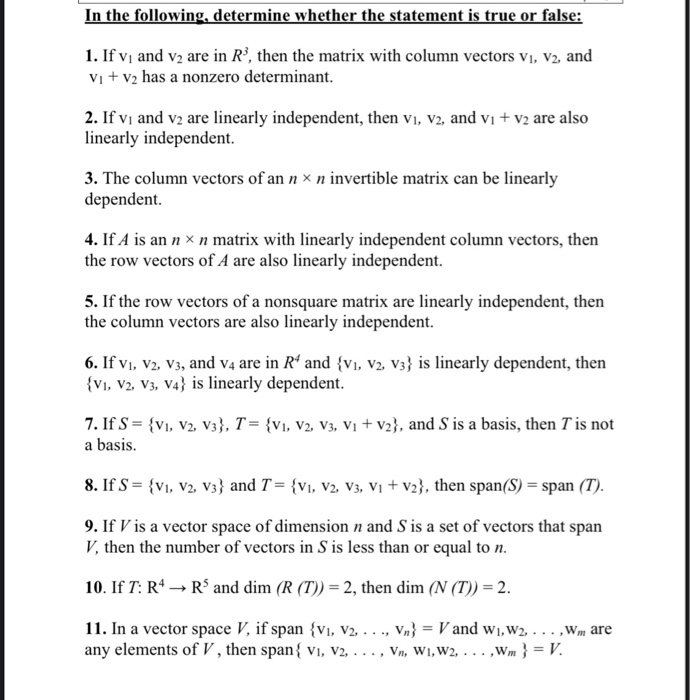 Solved In the following determine whether the statement is