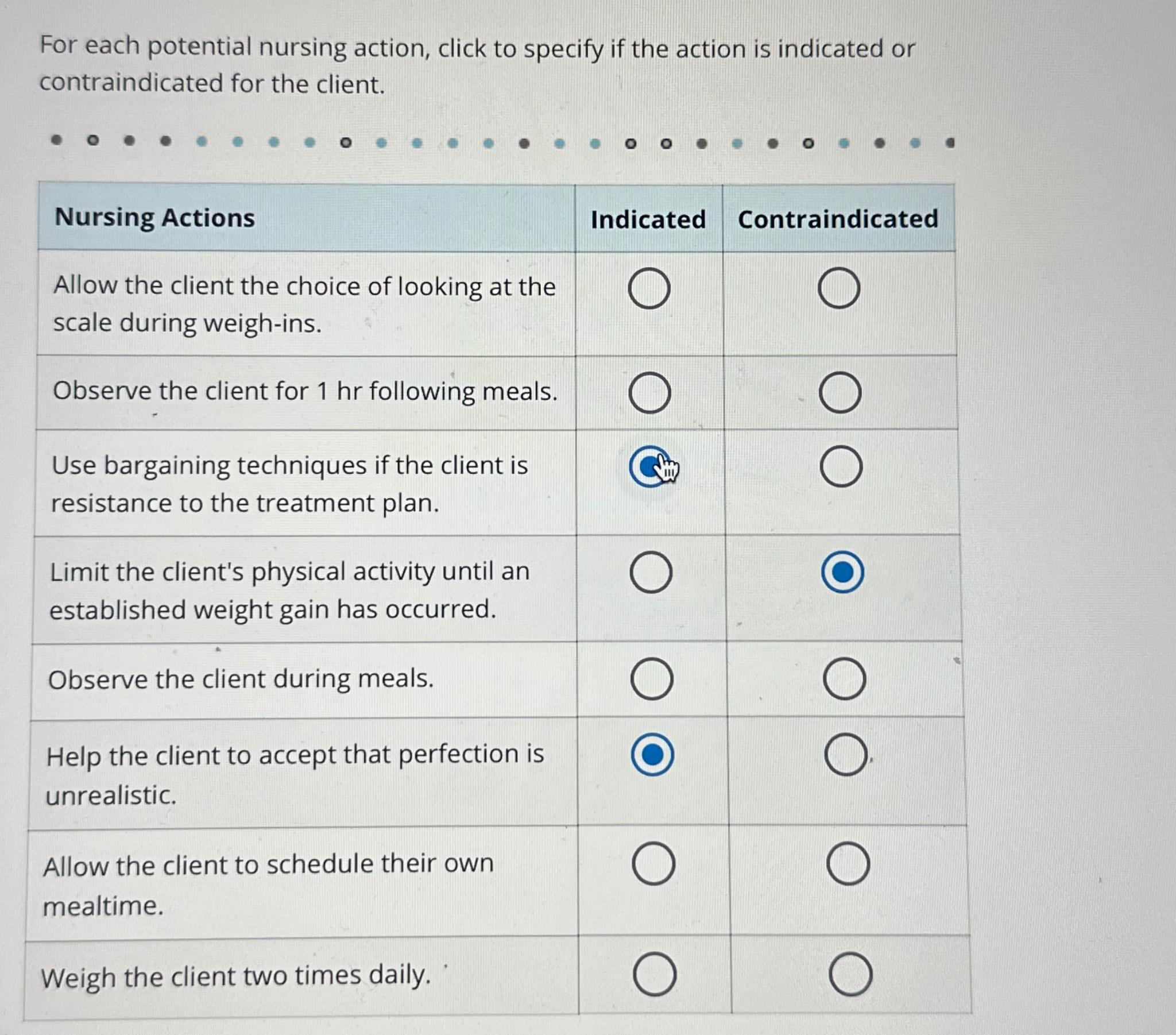 Solved For each potential nursing action, click to specify