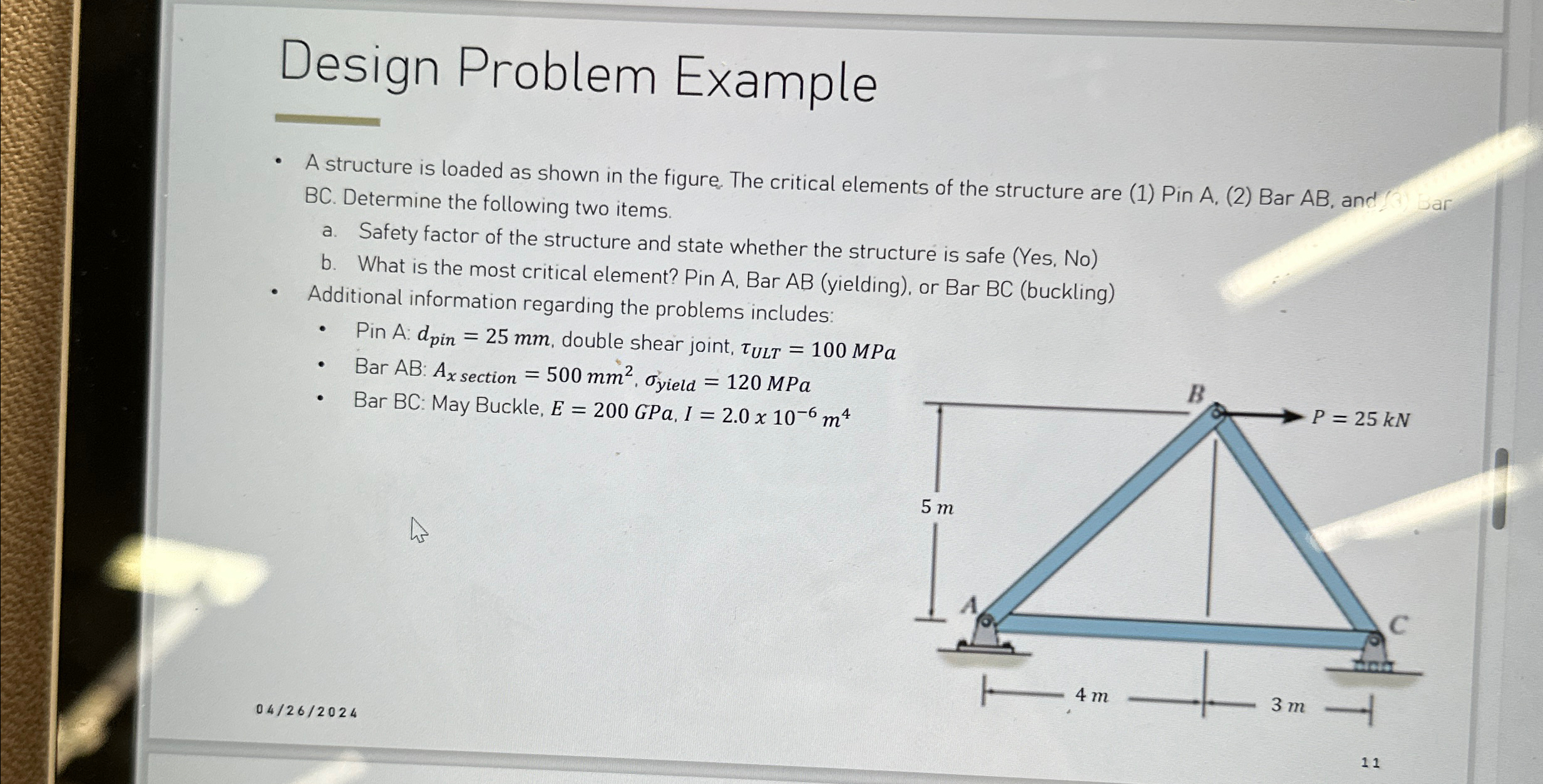 Solved Design Problem ExampleA structure is loaded as shown | Chegg.com