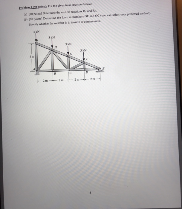 Solved Problem 1 30 points). For the given truss structure | Chegg.com