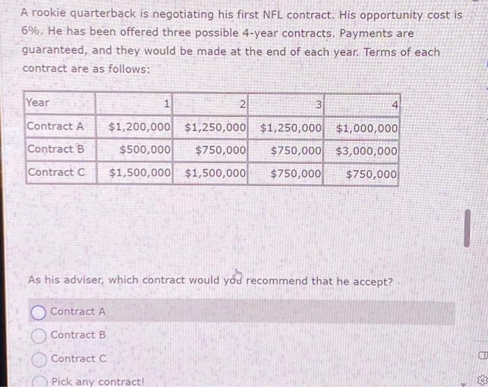 A rookie quarterback is negotiating his first NFL | Chegg.com