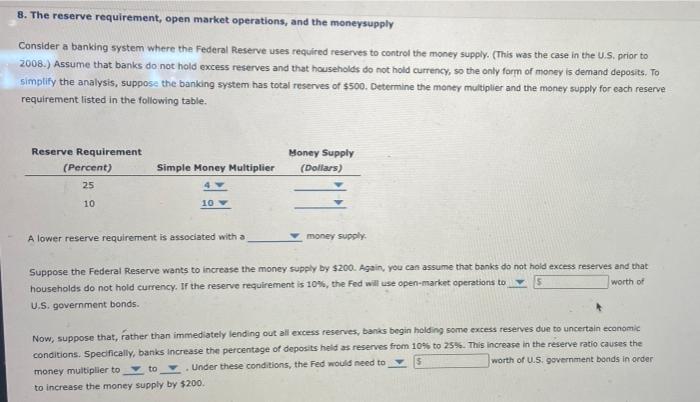 Solved 8. The Reserve Requirement, Open Market Operations, | Chegg.com